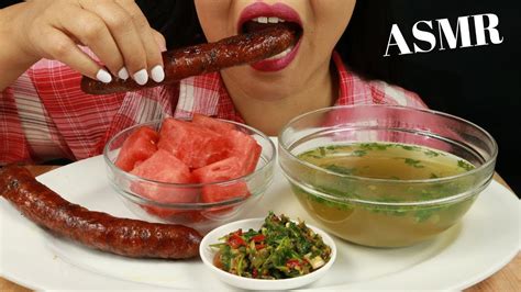 Hmong Sausages With Spicy Pepper Dip Rice And Watermelon Asmr No
