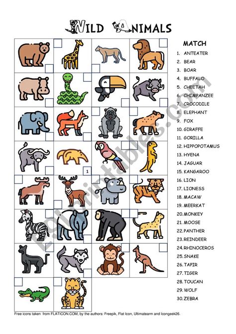 Wild Animals Esl Printable Worksheets For Kids 1 20f