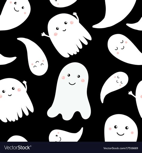 Seamless Pattern Of Cute Little Cartoon Ghosts Vector Image