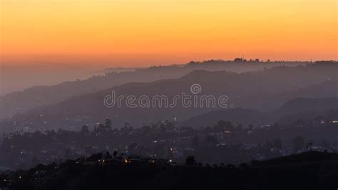 Sunset Over The Hollywood Hills Los Angeles Stock Photo Image Of