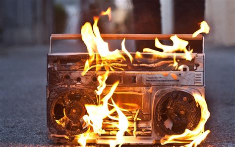800x600 Resolution Gray Boombox On Flame Fire Music Stereos