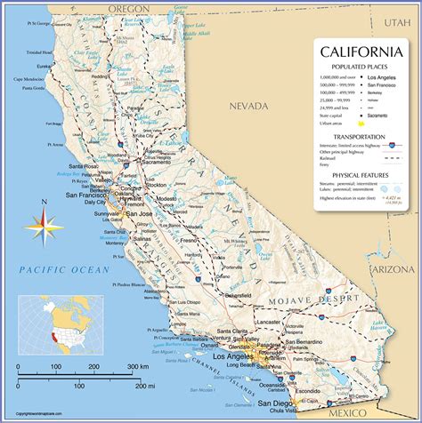 Labeled California Map with Capital | World Map Blank and Printable