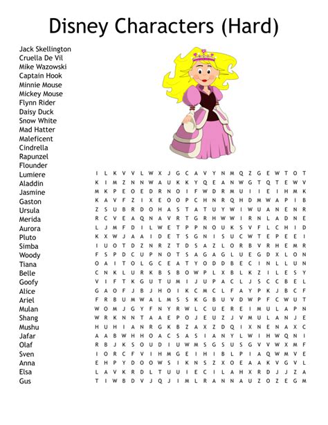 Disney Characters Hard Word Search Wordmint