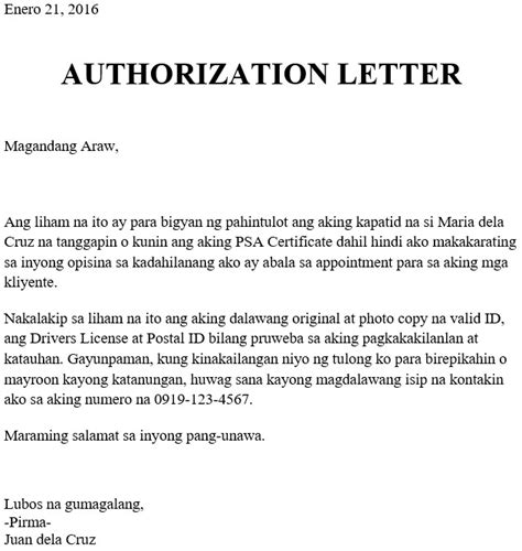 Authorization letters help you in designating authority to others for carrying out activities pertaining to you. AUTHORIZATION LETTER TO CLAIM PSA