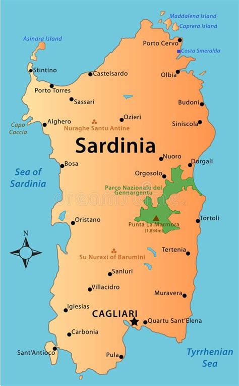 Map Of Sardinia Illustration Of The Map Of The Sardinia Italy