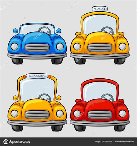 Cartoon Cars Collection Gray Background Stock Illustration By