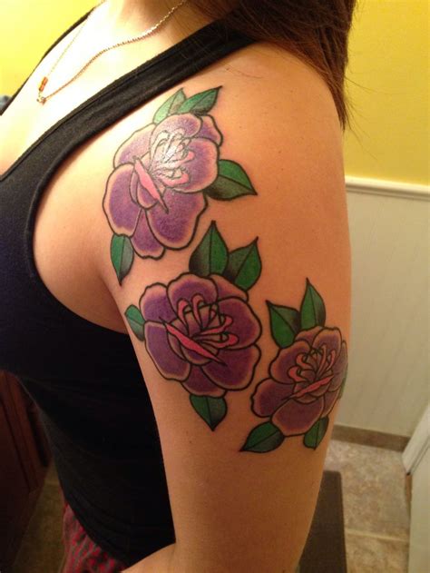 Girly Traditional Purple Roses Tattoo Done At Taylor Street Tattoo In Chicago Purple Rose