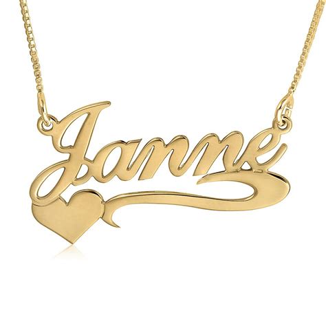 14k Gold Name Necklace Heart Swoosh Gold Name Necklace Name