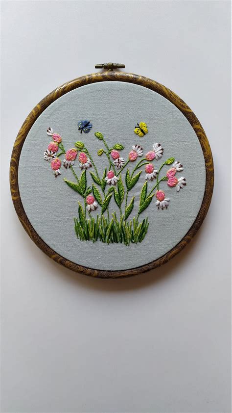 Wall Hanging Embroidered Art Flowers Framed Embroidered Art Handmade
