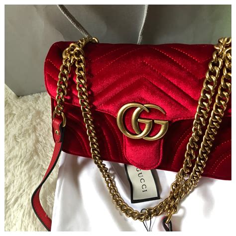 Gucci Marmont Red Velvet Bag It S Been A Year Depop Red Gucci Bag Redguccibag Sacos