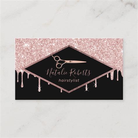 Hair Stylist Rose Gold Glitter Drips Modern Salon Business Card Zazzle