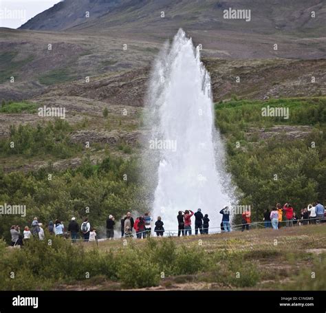 Strokkur Geyser Erupting Iceland Stock Photo Alamy