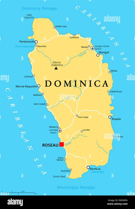 Dominica Mapa Político Con Capital Roseau Y Lugares Importantes Fotografía De Stock Alamy