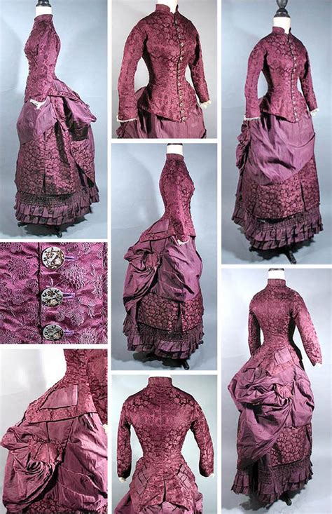 1880s Wine Silk Faille And Brocade Bustle Dress Past Perfect Vintage