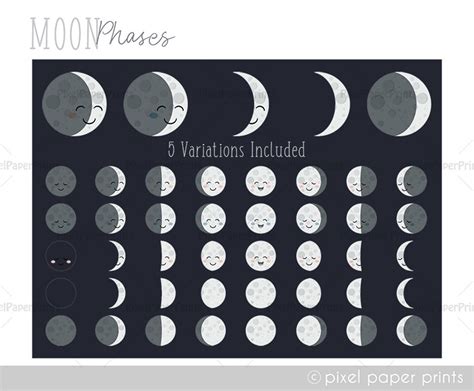 Moon Phases Clipart Digital Download Cute Moon Clipart Etsy