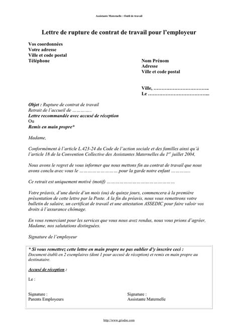 Lettre De Rupture De Contrat De Travail Pour Lemployeur DOC PDF Page Sur