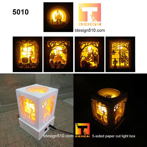 5010. Halloween – 5 sided Paper cut light box template, shadow box, 3D