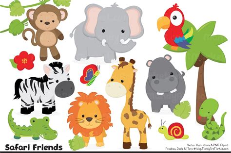 Cute Jungle Animal Clipart ~ Illustrations ~ Creative Market