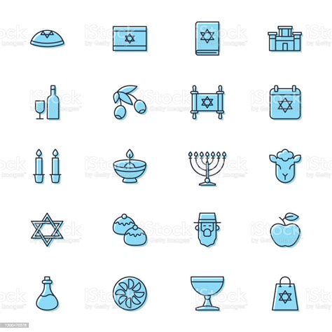 Judaism Icons Set Outline Glyph Filled Vector Symbol Collection Signs