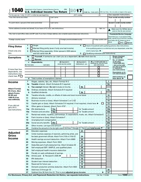 Irs Form 1040 2017 Fill Out Sign Online And Download Fillable Pdf