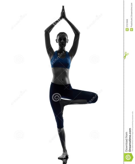 Woman Exercising Tree Pose Yoga Royalty Free Stock Photos