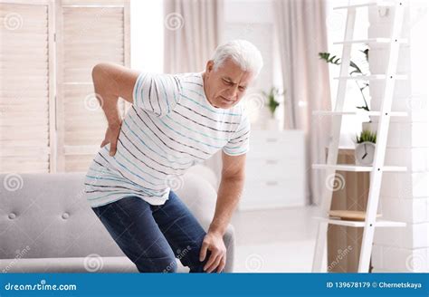 Senior Man Suffering From Back Pain Stock Image Image Of Medicine