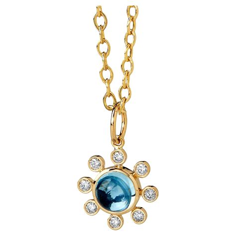Syna Yellow Gold Blue Topaz Pendant With Diamonds For Sale At 1stdibs