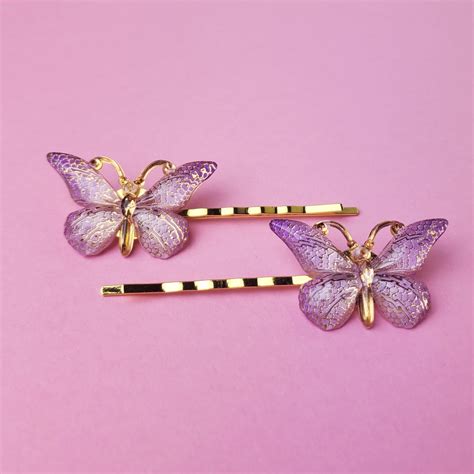 Purple And Gold Butterfly Hair Pins Fairy Kei Hair Clip Etsy