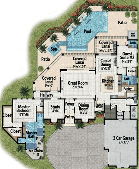 Plan 31820dn Covered Lanai Down And Balconies Up Modern Mansion