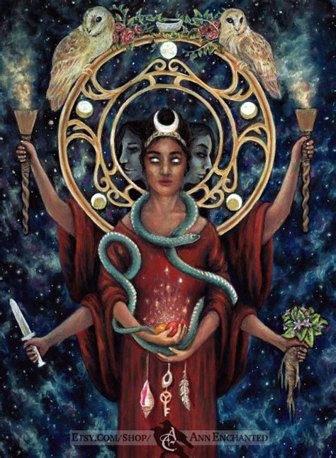 5x7 Hekate Art Print Owls Serpent Key Torches Etsy Hecate Goddess