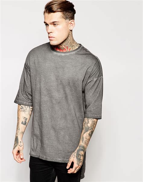 Asos T Shirt With Pigment Dye In Oversized Fit In Charcoal Gray For