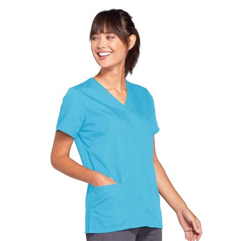 Cherokee Workwear 4770 Scrubs Top Womens Snap Front V Neck Turquoise