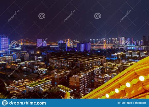 Wuhan Yangtze River And City Night And Light Show Scenery Stock Image
