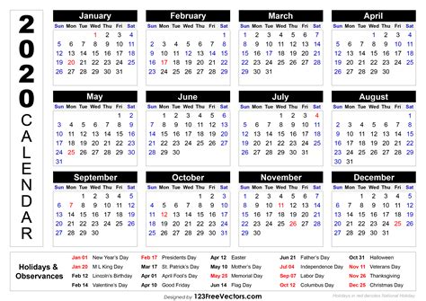 2020 Holiday Calendar Usa Free Printable 2020 Calendar Templates And