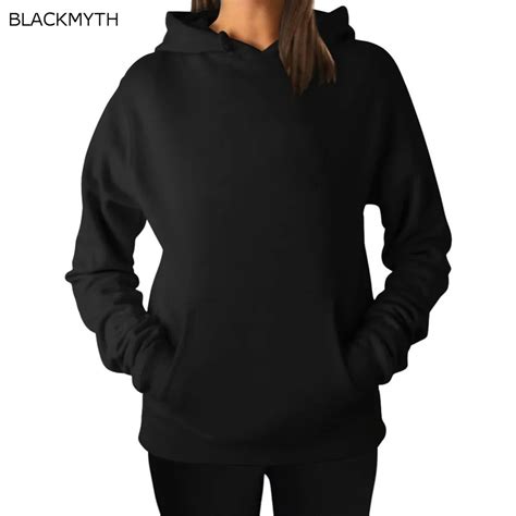 Blackmyth Fashion Black Hoody Crewneck Blank Hoodies Sweatshirt Womens