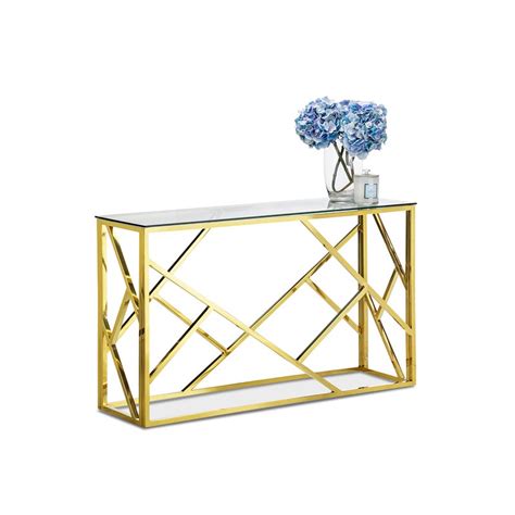 Polished Gold 120cm Console Hallway Table With Tempered Glass Metal