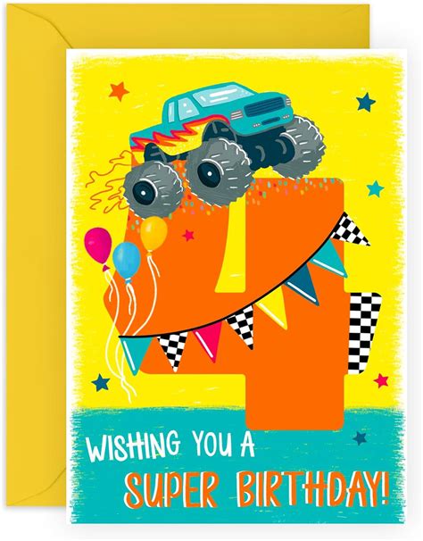 Central 23 4 Year Old Boy Birthday Card 4 Monster Truck