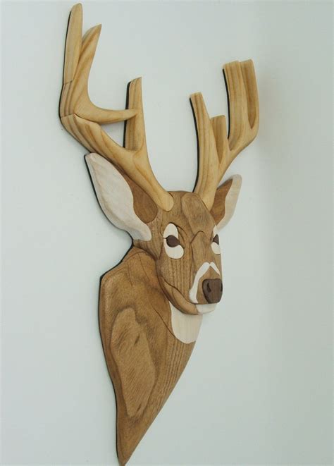 Whitetail Deer Intarsia Woodworking Trophy Deer Made From Etsy