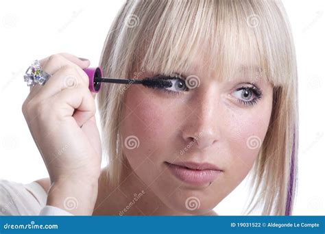 Beautiful Young Woman Applying Mascara Stock Photo Image Of Adult