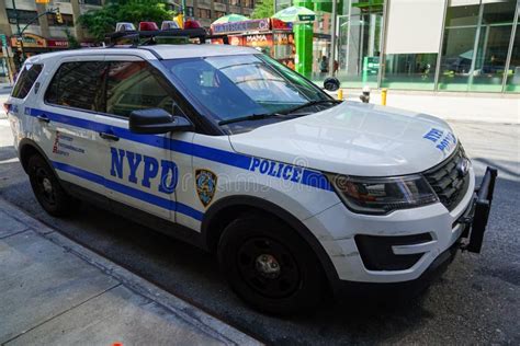 Nypd Car Providing Security In Midtown Manhattan Editorial Image
