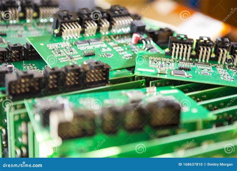 Variety Of Just Produced Automotive Printed Circuit Boards With Surface