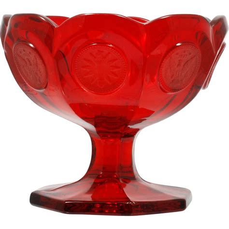 Fostoria Coin Ruby Glass Compote Vintage Elegant Glass Frosted Tinte