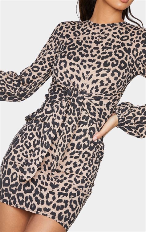 Leopard Print Wrap Waist Bodycon Dress Prettylittlething Usa