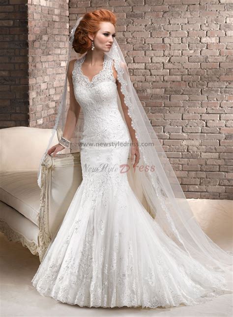 Halter Mermaid Lace Sheath Elegant Button Wedding Dresses With Veil Nw 0194