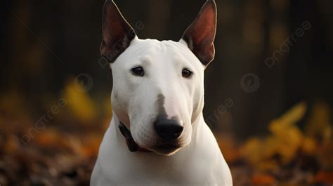 White Bull Terrier Sits On The Ground Background Pictures Of A Bull