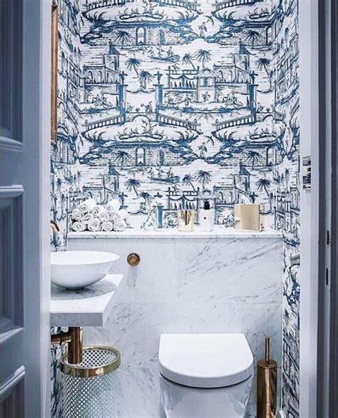 Bathroom Wallpaper Ideas In 2020 Blue And White Wallpaper Amazing
