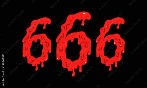 Cartoon Illustration Of The Bloody Numbers 666 On Black Background
