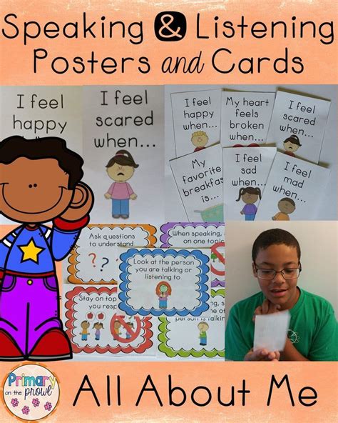 Top 20 esl kindergarten activities and games. All About Me Speaking and Listening posters and discussion ...