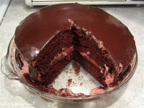 This great tasting chocolate fudge cherry cake is made with a cake mix and cherry pie filling. Chocolate Cake with Strawberry Mousse Filling - Whats Cooking Love?