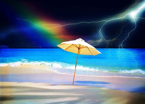 When The Storm Ends Beach Strike Sand Water Lightning Rainbow